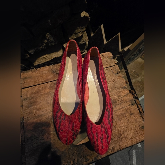 Salvatore Ferragamo Red Snakeskin Flats